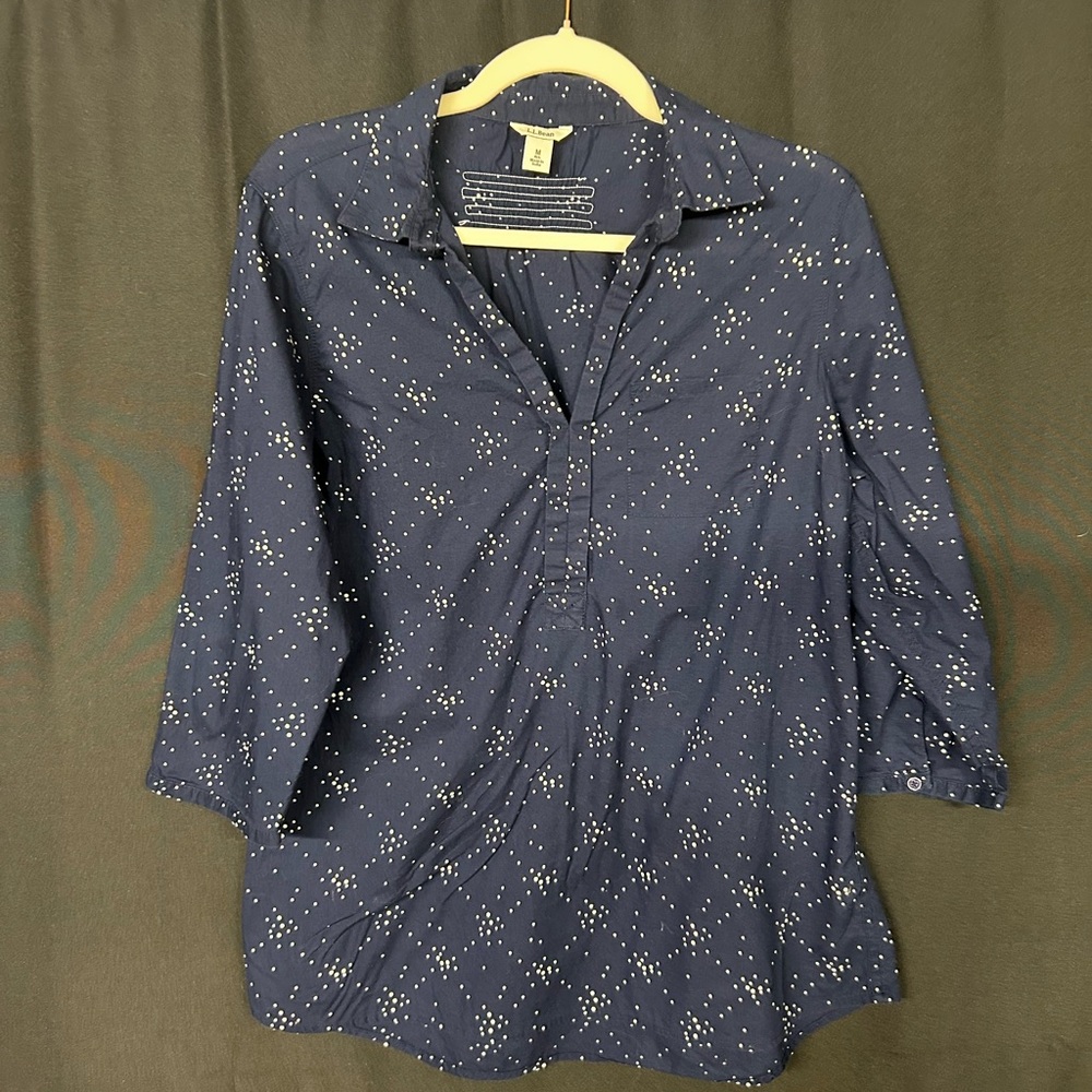 L.L. Bean Navy Blue Tunic Blouse